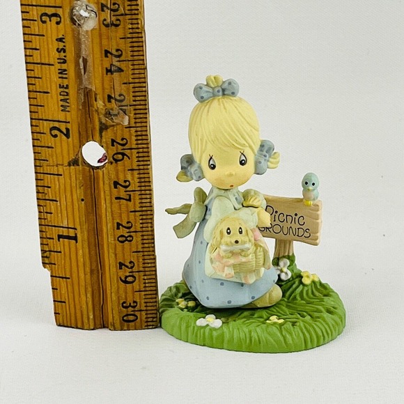 Precious Moments July Miniature Monthly Figurine 1989 Girl Dog‎ Picnic #573477 - Picture 5 of 6